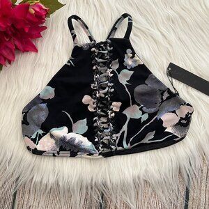 B1 -- NWT black INDAH BODY lace up floral danish women's high swim bikini top 2